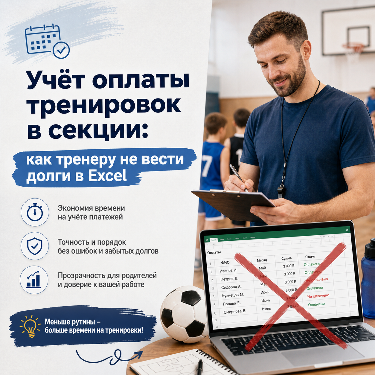 Учёт оплаты тренировок в секции: как тренеру не вести долги в Excel